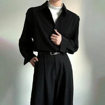 AIDASE  -  Spring And Summer New Men's Solid Color Long-Sleeved Shirt Korean Style Fashion Trend Simple Casual Loose Breathable Men's Tops aidase-shop